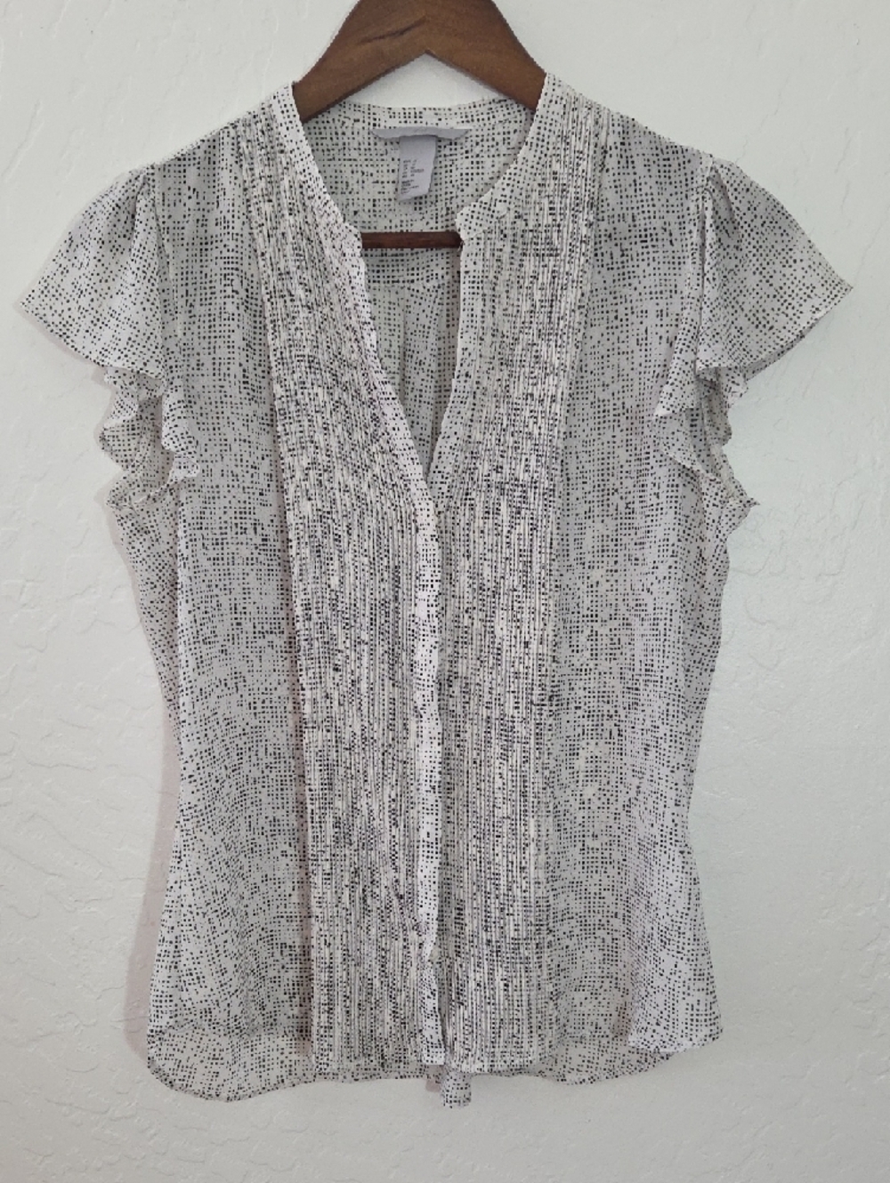 H&M Speckled Black and White Ruffle Sleeve Sheer Blouse